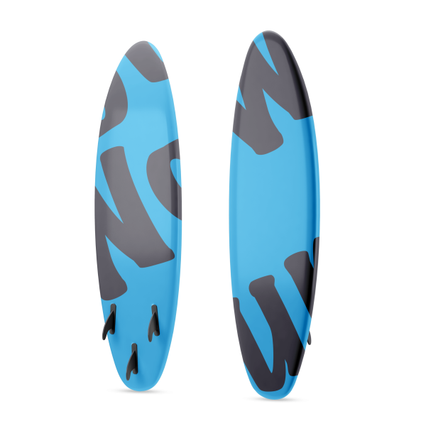 Blue beach surfboard with black strokes